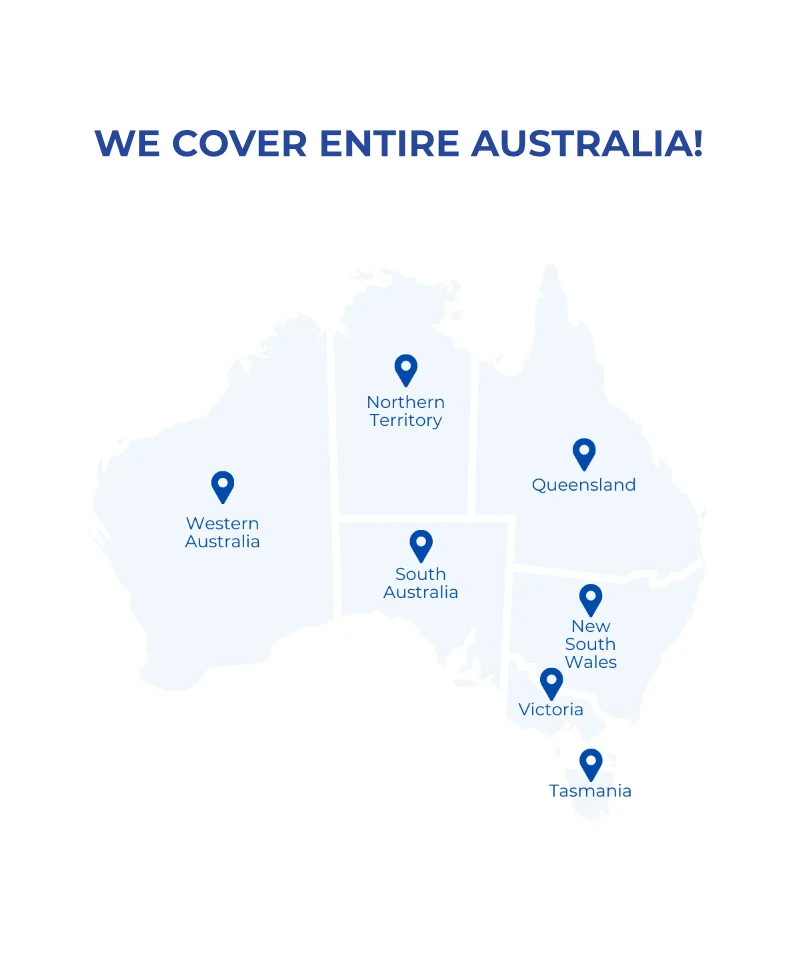 Map of Australia with service locations